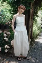 綿100%のストラップレスブラウス【皺加工・防滑・ランタンパンツ・女性用】（セットアップ対応）