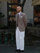 春夏用 イタリアンスタイル ヴィンテージ麻製カジュアルジャケット【ブラウンチェック】