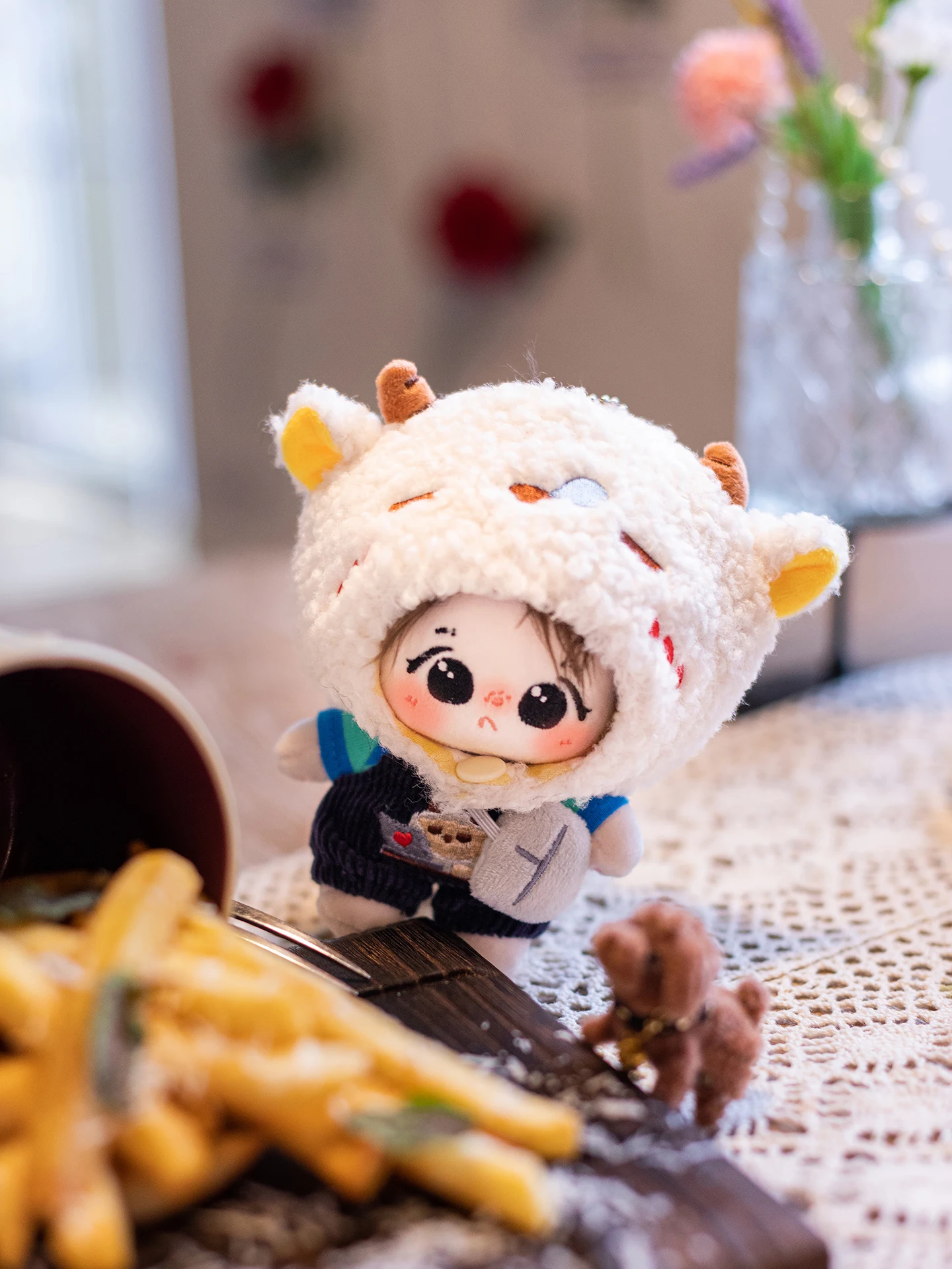 棉花のぬいぐるみドール用衣装：オリジナル毛糸製ポーチ用の収納・着用方法