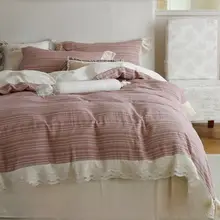 フリル付き フレンチカントリースタイル 二層のオーガンザ四点セット【綿100%・ピンク・素敵なデザイン】（セットアップ対応）