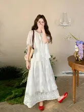 軽やかな国風ヴィンテージレース刺繍スカート【短袖・半身丈・夏用】（セットアップ対応）