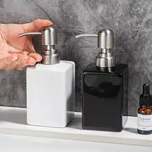 陶器製 手洗い液ボトル【ステンレスプッシュヘッド・シルバー＆ゴールド・ホテル用・詰め替えボトル】