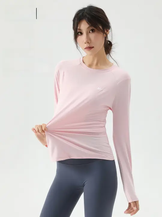 速乾長袖女性用アウトドア登山用Tシャツ【ヨガ・フィットネス用・白色・スポーツウェア】