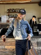 美式ウォッシュ加工デニムジャケット【レディース・フィット・秋用・翻領】