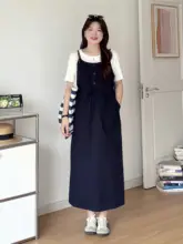 夏用 シンプルなデザインのTシャツ付きサロペットスカート【大きいサイズ・半袖】（セットアップ対応）