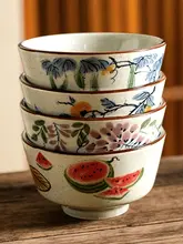 西瓜柄の個人用精致ボウル【五寸・陶器製・食器】