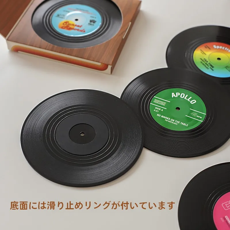 レコードサイズとは？レトロデザインの黒いレコード型コースター6枚セットの実際のサイズと使い方