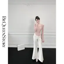 スタイリッシュなパールアクセントのベellボトムパンツ【フィット・洗練されたデザイン】（セットアップ対応）