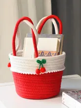 ハンドメイドカラーバケツバッグ【収納用・コットン糸製・ピクニック用】