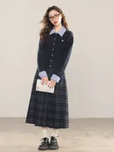 セーター レディース 長袖 シャツカラー フェイクレイヤード バイカラー パッチワーク きれいめ 上品 秋