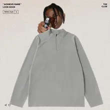 アメカジ ヴィンテージ 無地 ハーフジッパー Tシャツ