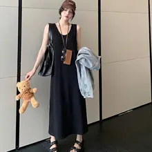 感あるUネックノースリーブワンピース【ゆったりシルエット・膝丈・カジュアルスタイル】（セットアップ対応）