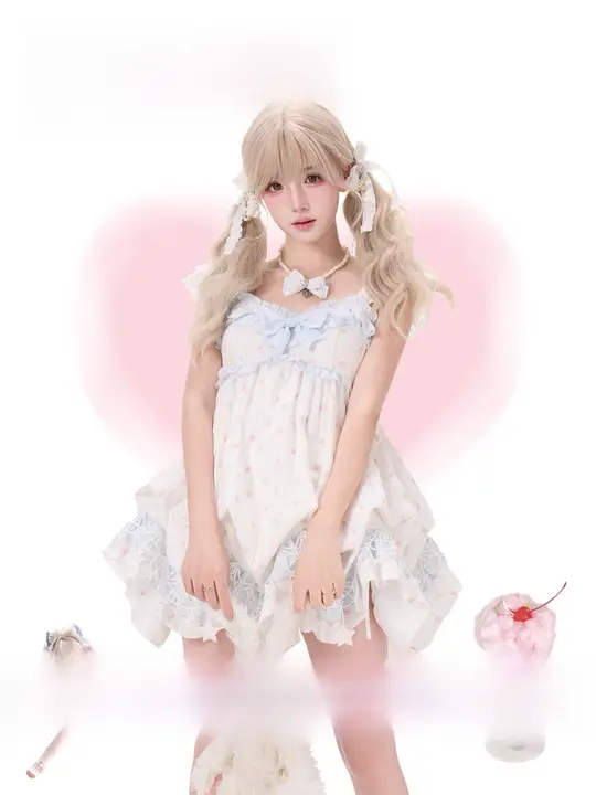 2点セット レディース ワンピース チュリップパンツ 花柄 ブルー ホワイト ガーリー デイリー