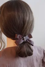 チョコレート色のリボンヘアゴム【秋冬用・手作り】