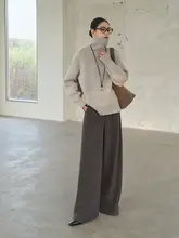 米白色 直筒ワイドレッグパンツ【女性用・フィット・冬用】（セットアップ対応）