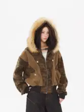 迷彩柄ショートパーカー【毛皮付き・冬用・女性用】