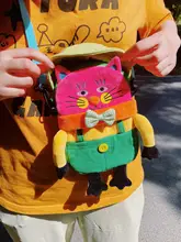 可愛い猫デザインの斜め掛けバッグ【毛糸製・女性用・贈り物に最適】