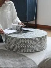 高級感のある貝殻型デザインの丸テーブル【リビング用・レトロ・ロータイプ】