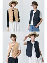 洗い加工した綿素材のレトロコーデュロイベスト【スタイリング対応・青色・カジュアル】
（セットアップ対応）
