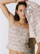 フラワー刺繍デザインのキャミソール【透け感あり・華やかなビーズ飾り】（セットアップ対応）