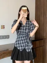 極上の柔らかさのチェック柄 半袖シャツ【女性用・ウエストシェイプデザイン】（セットアップ対応）