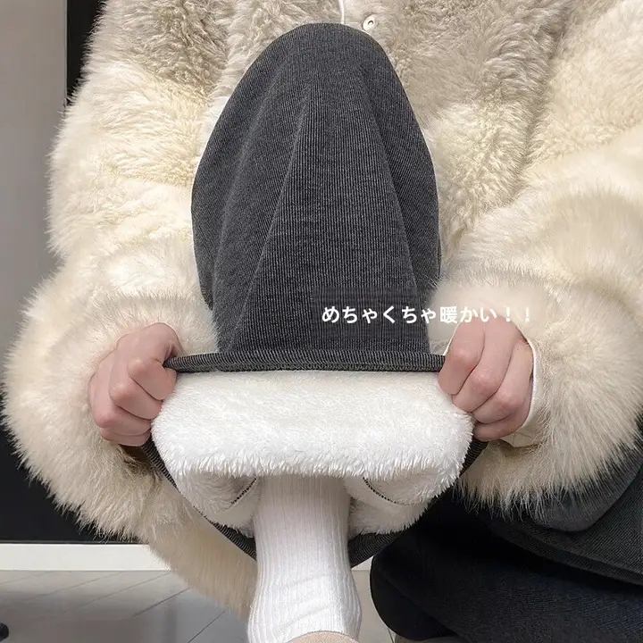 極上の柔らかさ！冬用 フレアパンツ【深灰色・加毛・ルーズフィット・ロング】