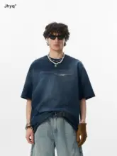 ユニークカラーのアメリカンスタイルのウォッシュドコットンTシャツ【おしゃれなグラデーションプリント・ゆったりフィット・短袖】