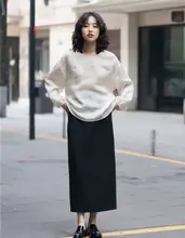 高身長向けストレートラインスーツスカート【秋冬用・ハイウエスト・Aライン・ロング丈】