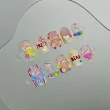 可愛い小熊デザインの透け感ネイルチップ【ショート・取り外し可能】
