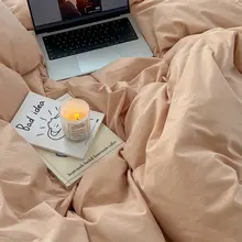 高級感のある全棉水洗コットン四点セット【シンプルデザイン・無地ベッドシーツ・ボックスシーツ付き】