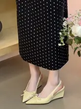 パンプス サンダル レディース 羊革 ポインテッドトゥ 蝶結び ストラップ ウェッジソール フレンチ風 きれいめ 夏