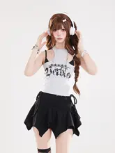 Y2Kスタイルのタンクトップ【夏用・スリムフィット・ノースリーブ】（セットアップ対応）