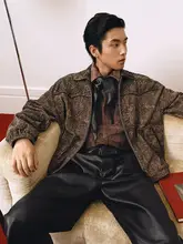 ヴィンテージスタイルのブラウンジャケット【花柄・翻領・春秋用】