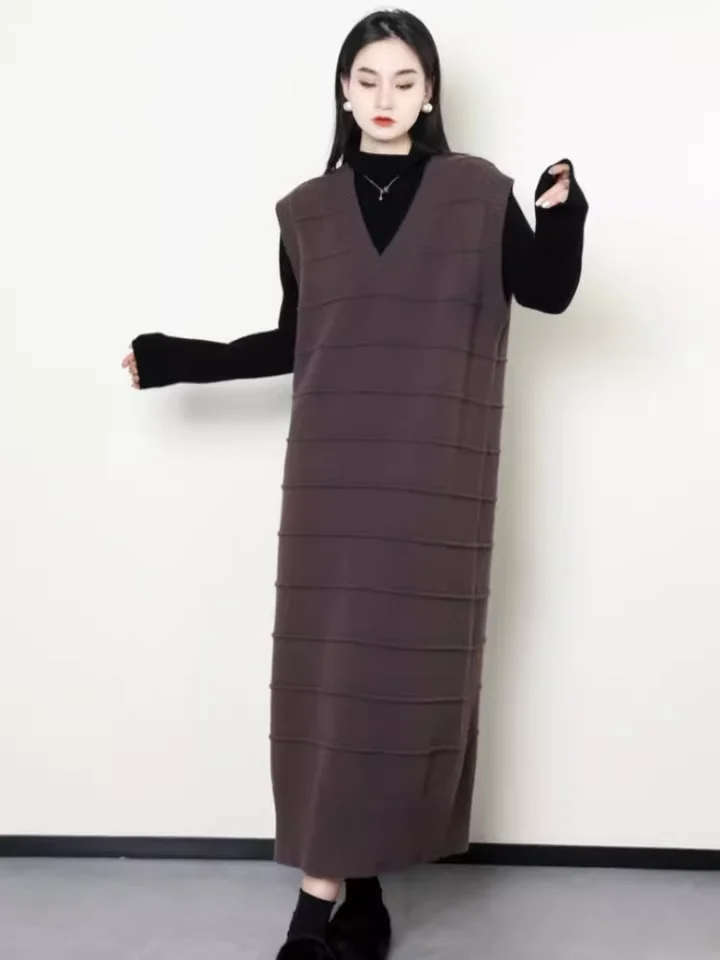 プラスサイズ レディース ブラックニットベストワンピース【秋冬用・細見え・インナーコーデに最適】（セットアップ対応）