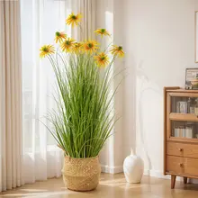 高級感あるインテリア用ひまわりの造花【室内装飾・花瓶付き】