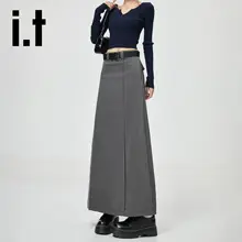 高腰Aラインスカート【グレー・シンプルデザイン・ビジネス向け】