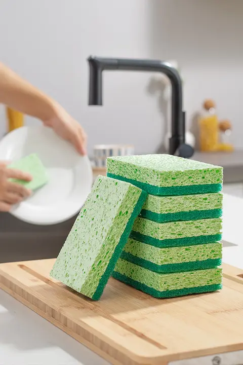 ダブルシート キッチン用洗剤スポンジ【木材パルプコットン・汚れ除去・両面使用可】
