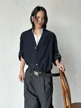 レトロスタイルの衿付きカラーコンビネーションシャツ【男女兼用・カジュアル・スリムフィット】（セットアップ対応）