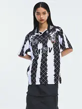 ヤシの木ストライプ速乾短袖サッカーシャツ