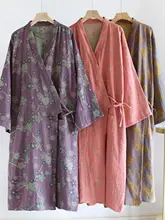 綿製の薄手ガーゼ睡袍【レトロな刺繍・和風デザイン・ルームウェア】