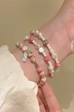 天然淡水珍珠ピンクビーズブレスレット【女性用・軽やか・多様に重ね付け可能】