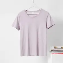 淡い紫色の冷感ダブルフェイスシルクコットン半袖Tシャツ【ゆったりしたフィット・夏用】
