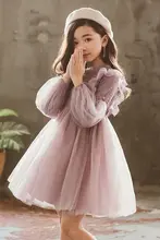 子供用春秋のレースワンピース【長袖・シンプル・プリンセスデザイン・チュール素材】（セットアップ対応）