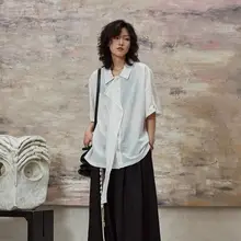 不規則なリボンデザインのショートスリーブシャツ【フレンチシンプル・軽やかさ・肌理感】