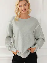 女性用 ラウンドネックプルオーバー【サイドスリット・単色・フリンジデザイン・長袖】（セットアップ対応）