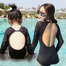 レース背中開きの親子兼用ワンピース水着【女児・ママコーデ】（セットアップ対応）