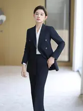 ビジネススーツ【濃紺・レディース・ストレートパンツ・高級感あるデザイン】（セットアップ対応）