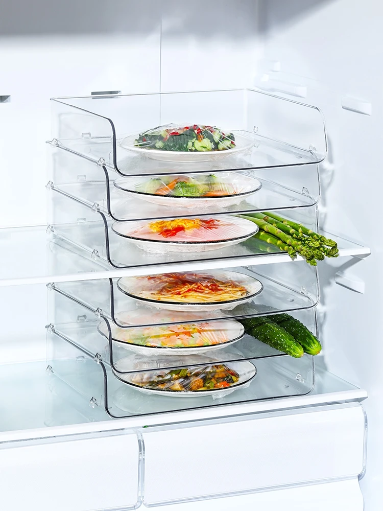 冷蔵庫用分層収納ラック：食器や食材の整理整頓に最適なキッチン小物