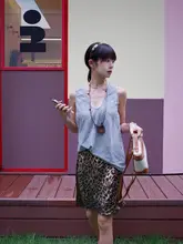 ゴールドパターンのレオパードプリントスカート【アメリカンスタイル・レトロ・カジュアル・ミディ丈】（セットアップ対応）
