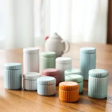 ミニ携帯用セラミック製茶葉缶【シリコンストライプ・密閉タイプ・旅行用】
